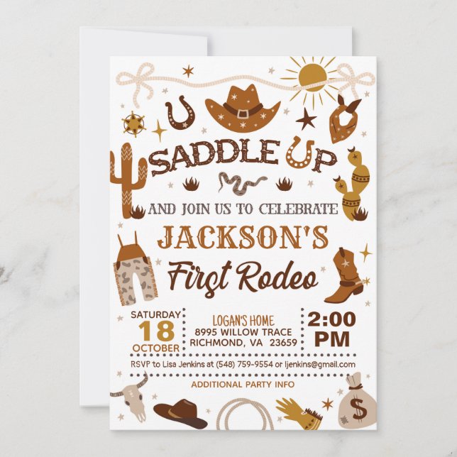 Western My First Rodeo Birthday Invitation (Front)