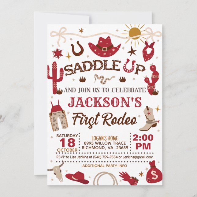 Western My First Rodeo Birthday (Red)  Invitation (Front)