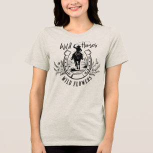 Western Nature Lover Wild Horses & Wildflowers Tri-Blend Shirt