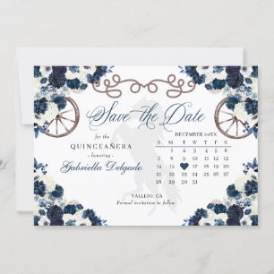 Western Navy Blue Charro Quinceañera Save The Date Invitation