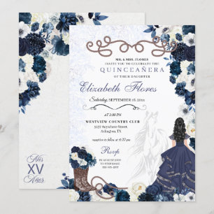 Western Navy Blue Princess Charra Quinceañera Invitation