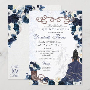 Western Navy Blue Princess Charra Quinceañera Invitation