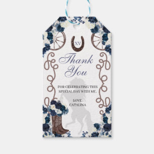 Western Navy Blue Ranchero Quinceanera Gift Tags