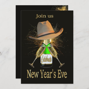 Western New Year's Eve Party Cowboy Hat Champagne Invitation