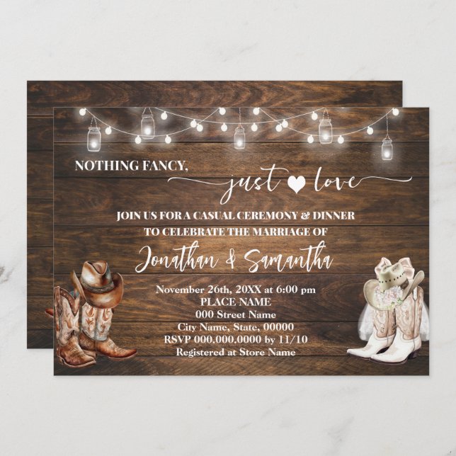 Western Nothing Fancy Just Love Casual Wedding Invitation (Front/Back)