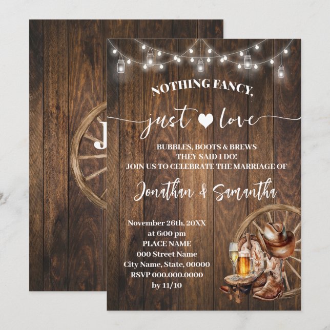 Western Nothing Fancy Just Love Elopement Wedding Invitation (Front/Back)