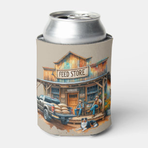 Western Old Cowboys Truck and Dog at Feed Store   Can Cooler
