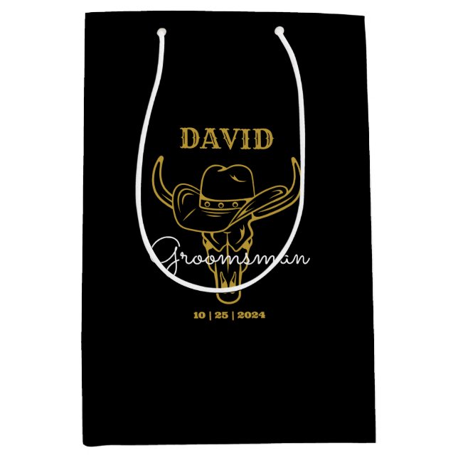 Western Old Frontier Cowboy Personalised Groomsmen Medium Gift Bag (Front)
