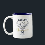 Western Old Frontier Cowboy Personalised Groomsmen Two-Tone Coffee Mug<br><div class="desc">Personalised gifts for groomsmen with old western cowboy theme. Decorated with cowboy hat with vintage western font. Text and background colour are editable using the Design Tool to fit your occasion. Get this customise gift for wedding,  bachelor party,  engagement party or any other special occasions.</div>