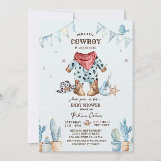 Western Our Little Cowboy Baby Shower Invitation (Front)