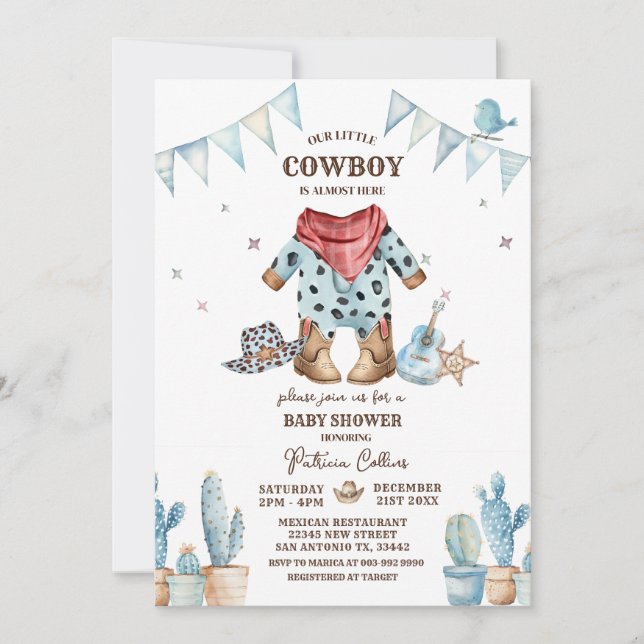 Western Our Little Cowboy Rodeo Baby Shower  Invitation (Front)