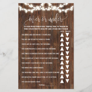 Western Over or Under Bridal Shower Game Card