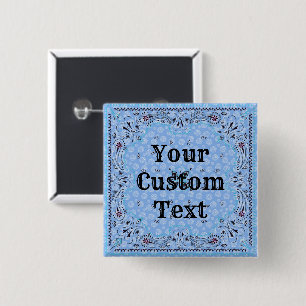 Western Paisley Blue Bandanna Print 15 Cm Square Badge