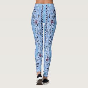Western Paisley Blue Bandanna Print Cowgirl Leggings