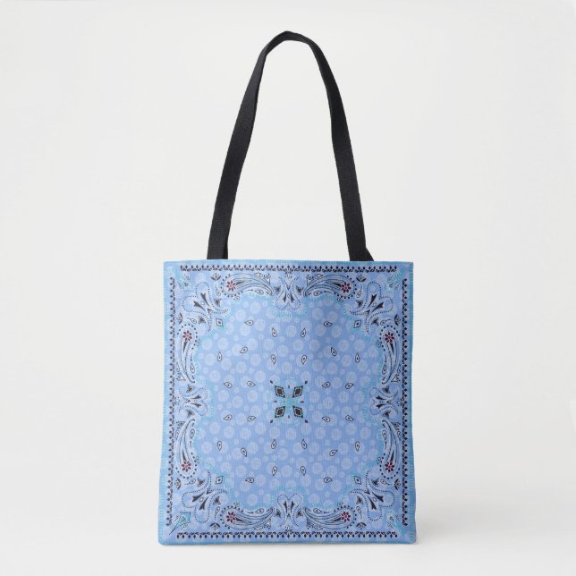 Western Paisley Blue Bandanna Print Cowgirl Tote Bag (Front)