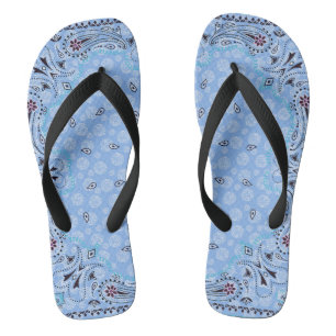 Western Paisley Blue Bandanna Print Flip Flops