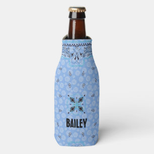 Western Paisley Blue Bandanna Print Personalised Bottle Cooler