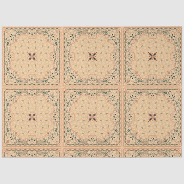 Western Paisley Gold Bandanna Pattern Decoupage  Tissue Paper (Front)