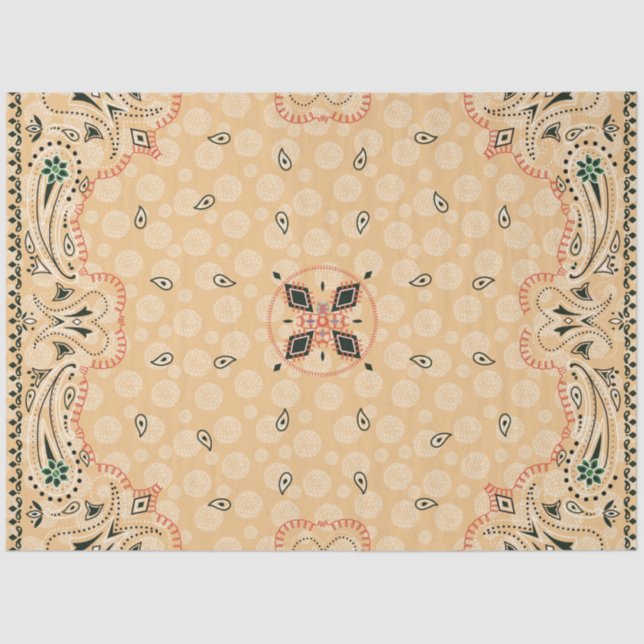 Western Paisley Gold Bandanna Print Decoupage  Tissue Paper (Front)