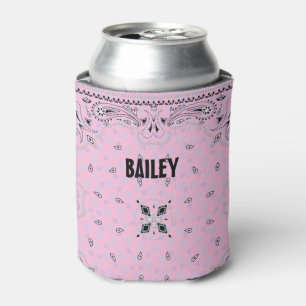Western Paisley Pink Bandanna Print Can Cooler