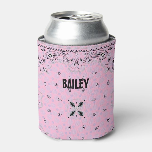 Western Paisley Pink Bandanna Print Can Cooler (Can Front)