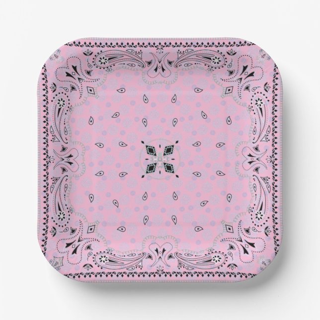 Western Paisley Pink Bandanna Print Party 7" Paper Plate (Front)