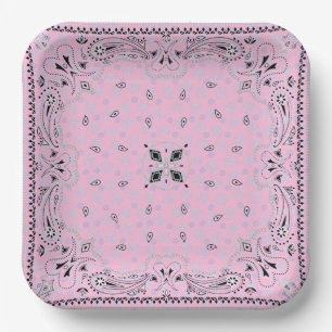 Western Paisley Pink Bandanna Print Party 9" Paper Plate