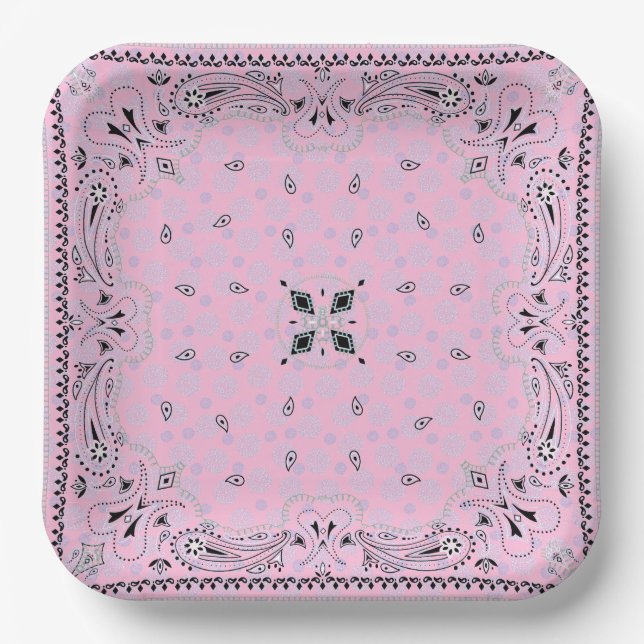 Western Paisley Pink Bandanna Print Party 9" Paper Plate (Front)