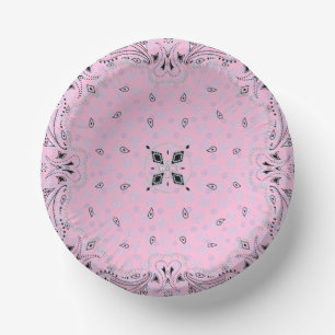 Western Paisley Pink Bandanna Print Party  Paper Plate