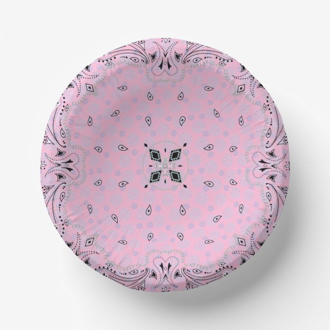 Western Paisley Pink Bandanna Print Party  Paper Plate (Front)