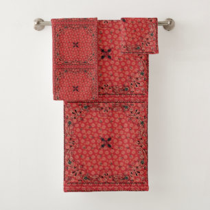 Western Paisley Red Bandanna Print Bath Towel Set