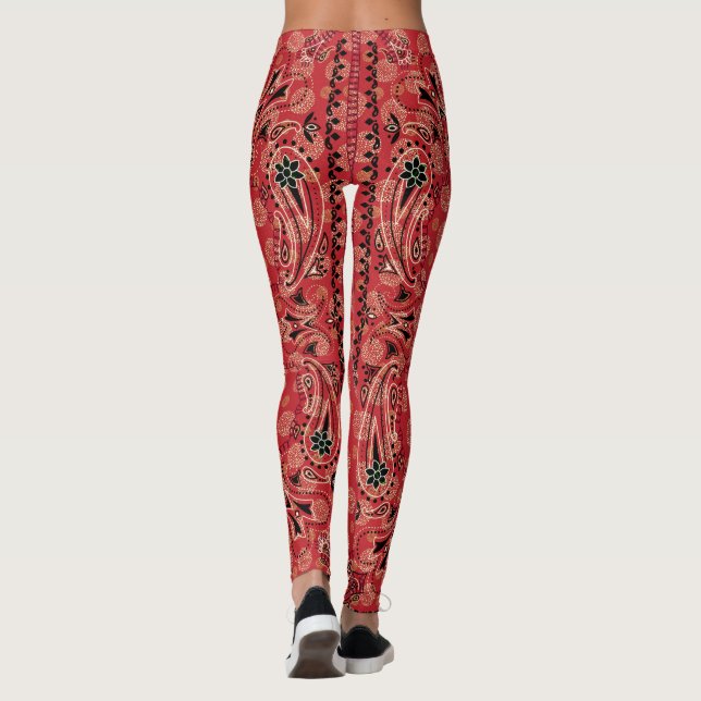 Western Paisley Red Bandanna Print Cowgirl Leggings (Back)