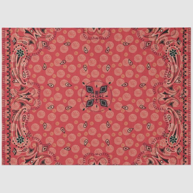 Western Paisley Red Bandanna Print Decoupage  L Tissue Paper (Front)