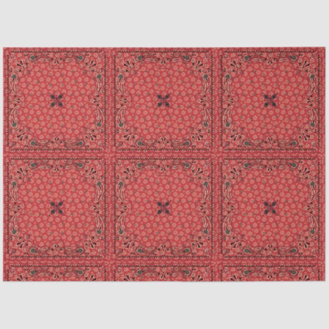 Western Paisley Red Bandanna Print Decoupage  Tissue Paper (Front)