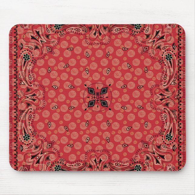 Western Paisley Red Bandanna Print  Mouse Mat (Front)