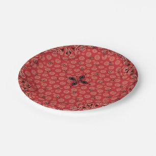 Western Paisley Red Bandanna Print Party 7" Paper Plate