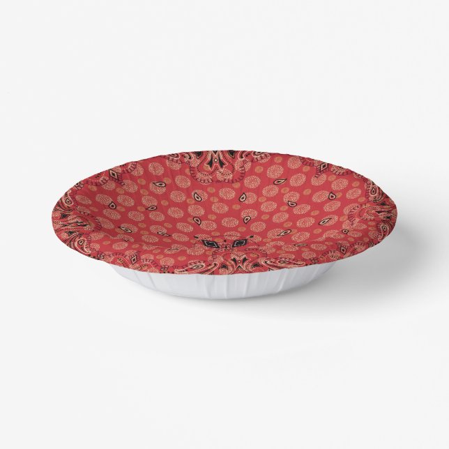 Western Paisley Red Bandanna Print Party Paper Plate (Angled)