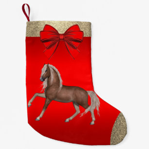 Western Palomino  Horse Print On Red Small Christmas Stocking