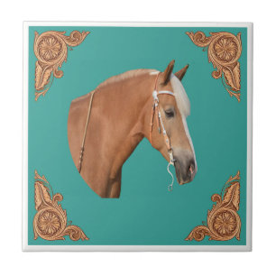 Western Palomino Horse With Leather Corners Tile