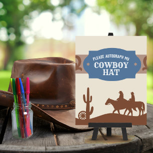 Western Party Blue "Autograph my Cowboy Hat" Sign