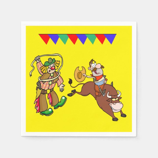 Western Party Bull Rider and Rodeo Clown Napkin (Front)