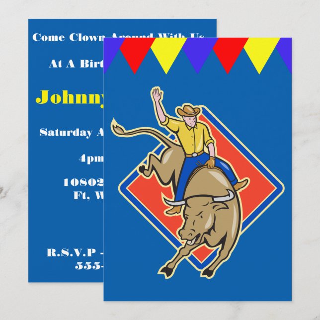 Western Party Bull Rider Invitation Personalise (Front/Back)