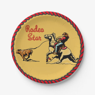 Western Party Calf Roping Paper Plates