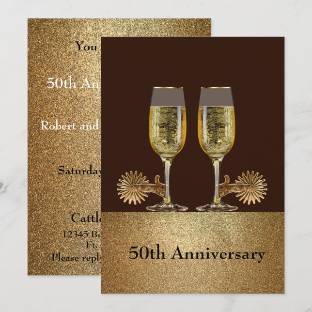 Western Party Champagne And Cowboy Hat Custom Invitation (Front/Back)
