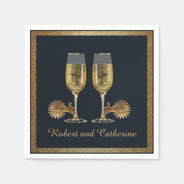 Western Party Champagne And Spurs Custom Names Napkin (Front)