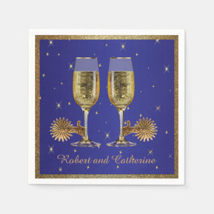 Western Party Champagne And Spurs Custom Text Blue Napkin