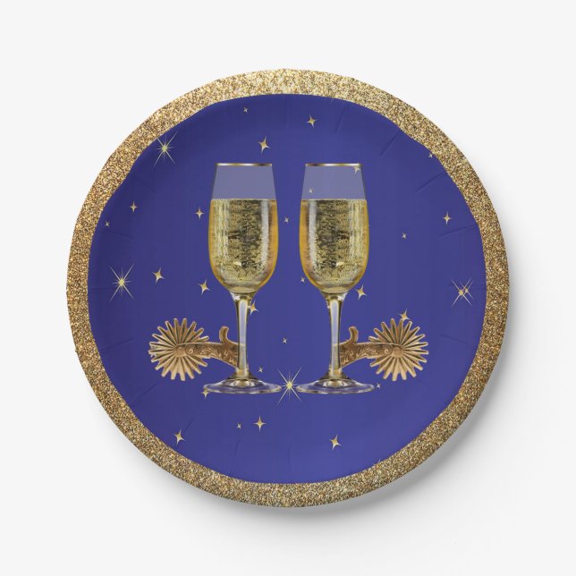 Western Party Champagne And Spurs Paper Plates (Front)