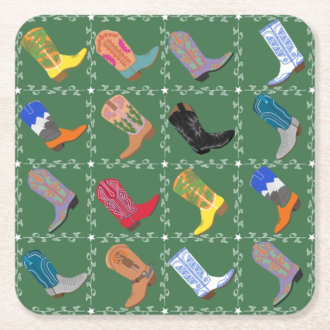 Western Party Cowboy Boots Colourful Paper Coaster (Front)