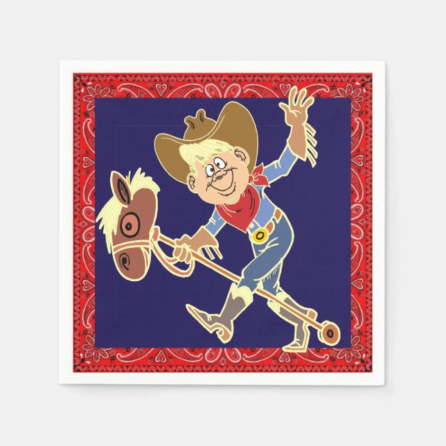 Western Party Cowboy Kid On Stick Horse Napkin (Front)