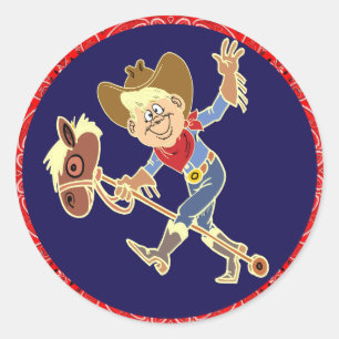 Western Party Cowboy On Stick Horse Stickers